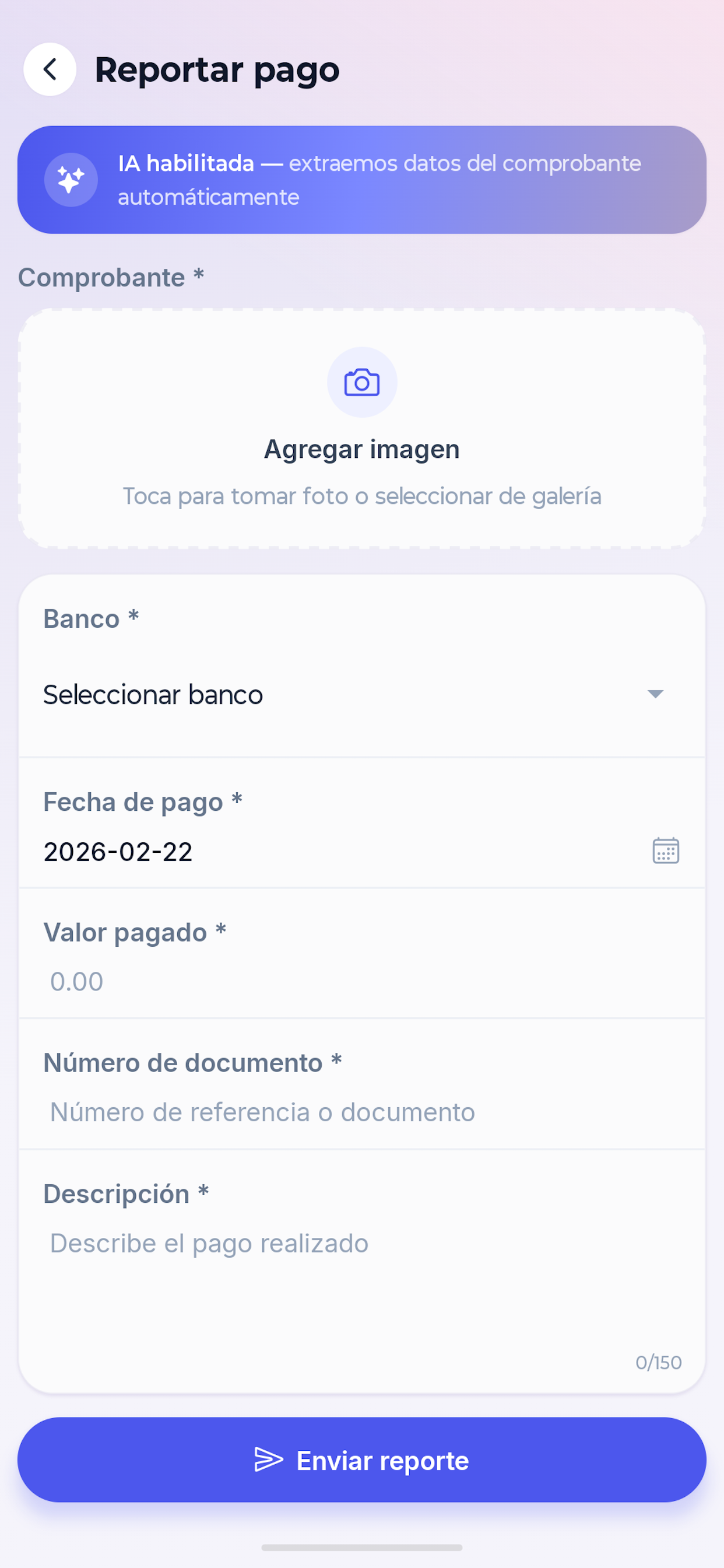 Reportar pagos con IA habilitada