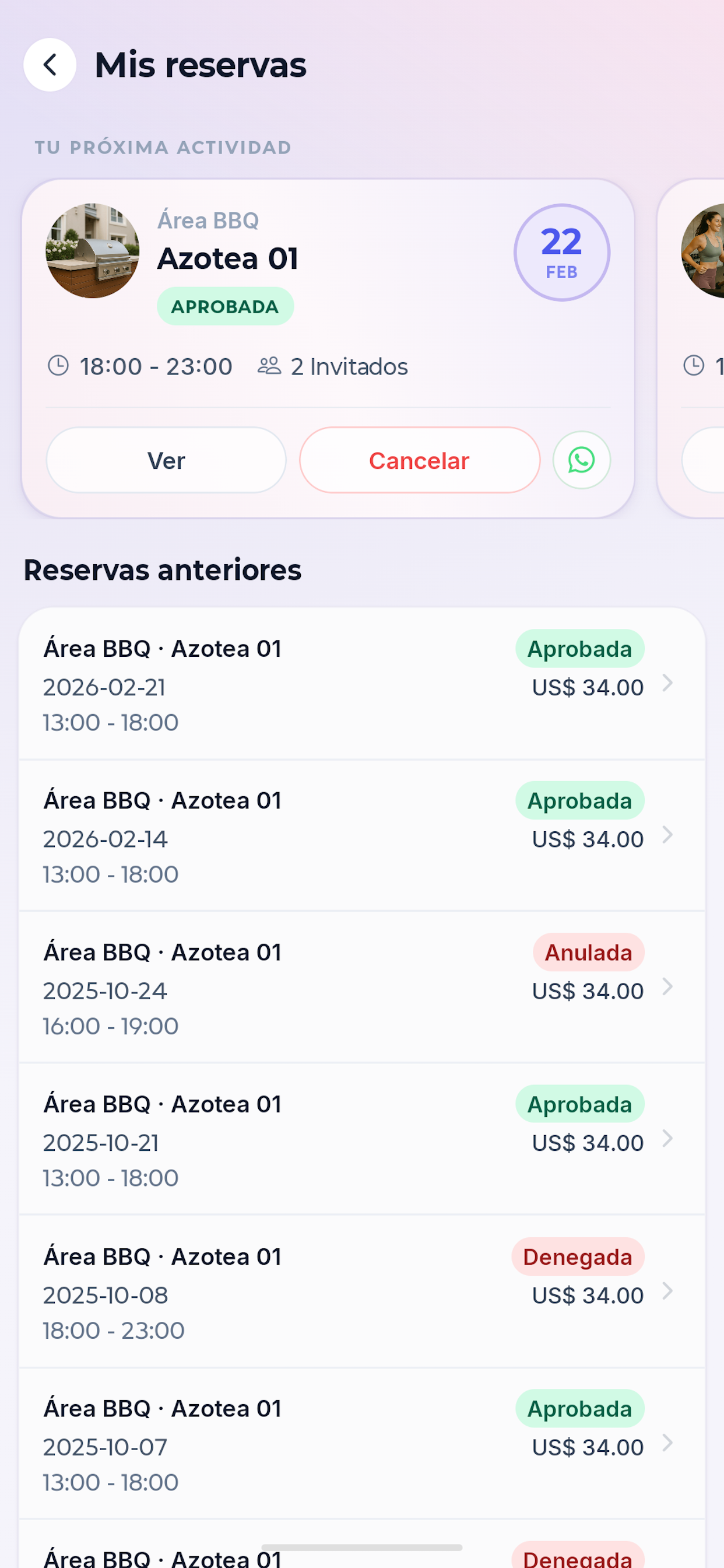 Historial completo de reservas