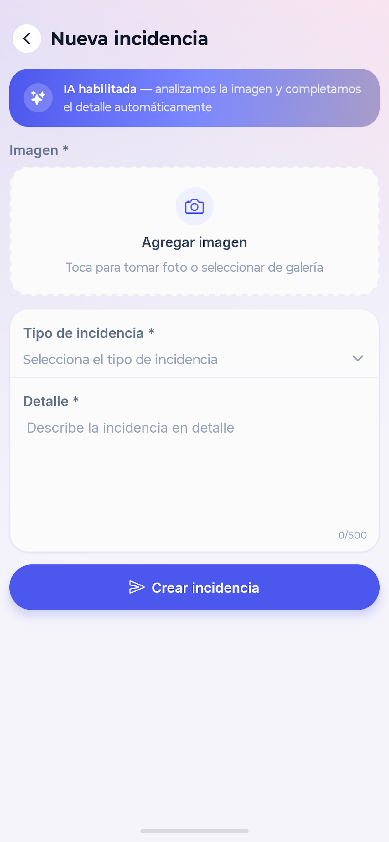Crear incidencias con análisis de IA